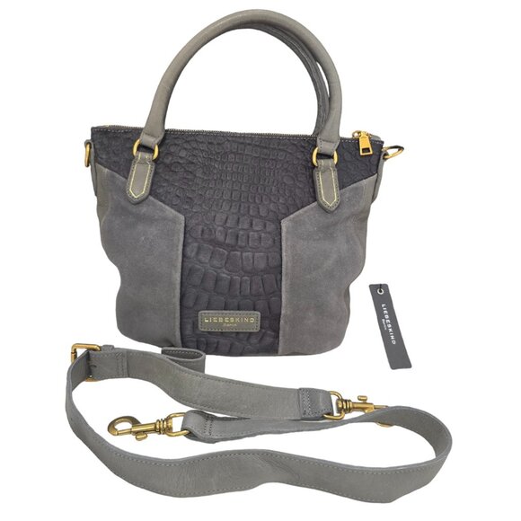 Liebeskind Berlin XGINA Reptile Grey Leather Satchel Handbag with Shoulder Strap - Picture 1 of 7